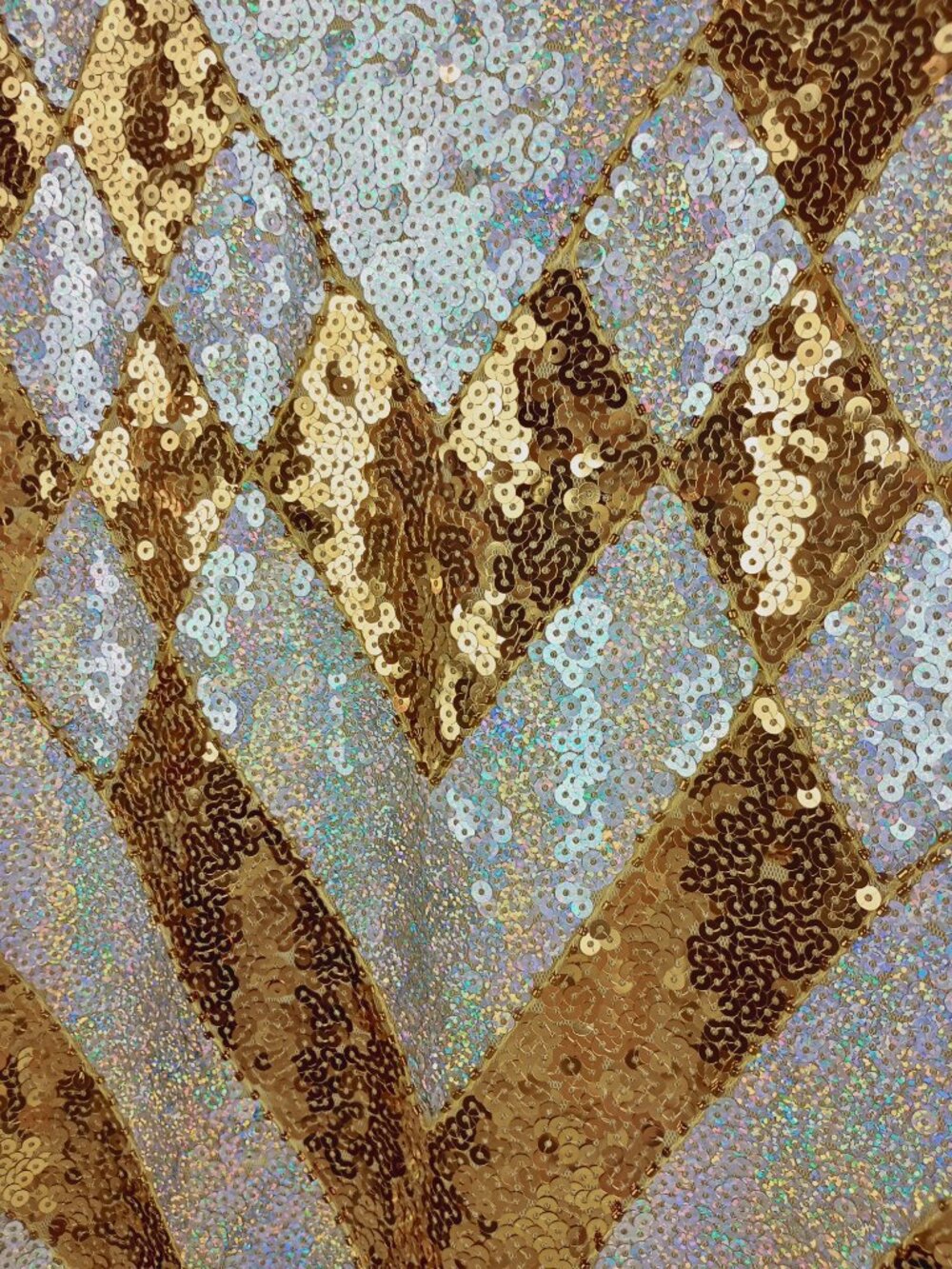 Womens M Gold Silver Sequined Beaded Fringe 1920s Style Lined Flapper Dress - Picture 3 of 12